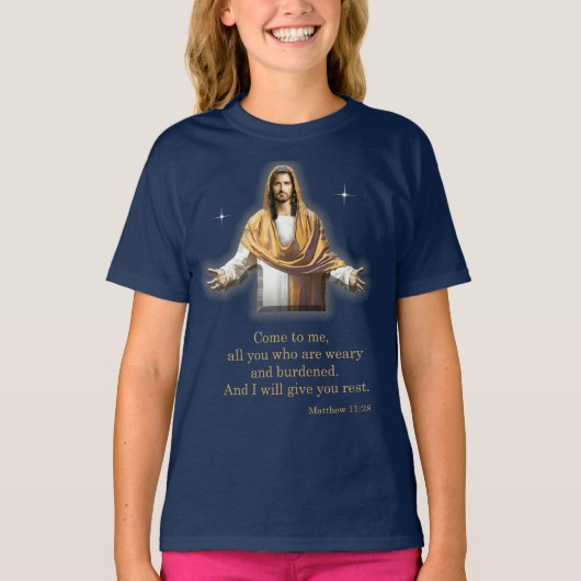 マタイによる福音書 11:28 Tシャツ (正面)