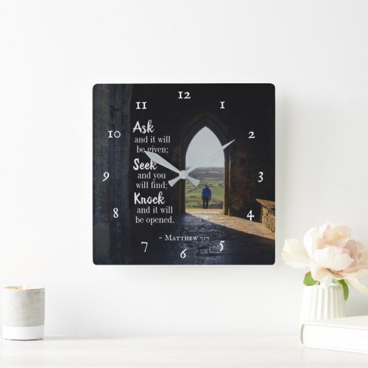 マタイの福音書7:7頼と、そのことが与えある スクエア壁時計 (ホーム)