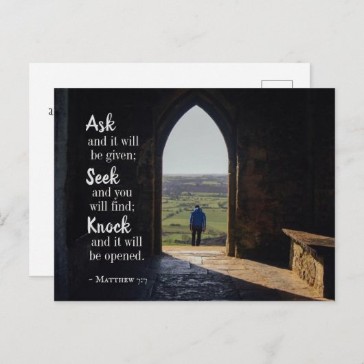 マタイの福音書7:7頼と、そのことが与えある ポストカード (正面/裏面)