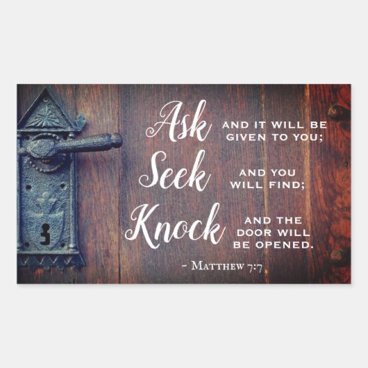 マタイの福音書7:7頼と、そのことが与えある 長方形シール (正面)