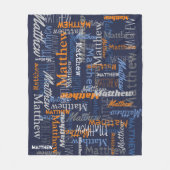 マタイパーソナライズされたの名前オレンジ色の灰色の毛布 フリースブランケット (正面)