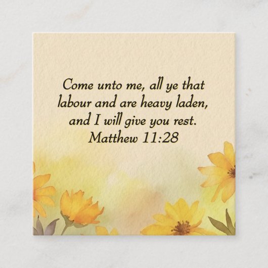 マタイ感動的11:28黄色フローラ スクエア名刺 (正面)