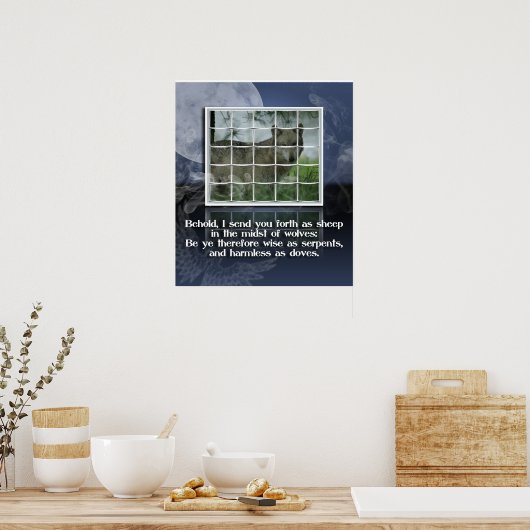 マタイ10:16聖書の引用文羊の狼の間 ポスター (キッチン)