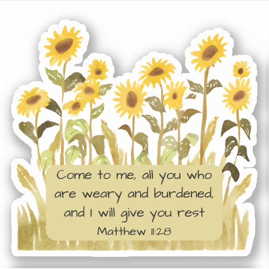 マタイ11:28ひまわりの聖句 シール (正面)