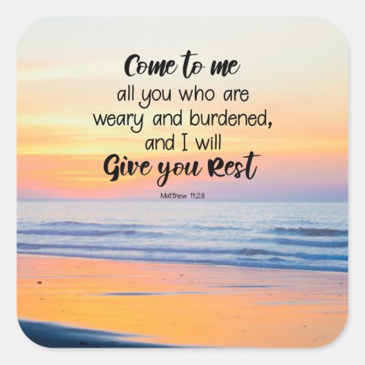 マタイ11:28よ来り、疲れた聖書である者はみな私に スクエアシール (正面)