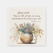 マタイ11:28イエスは私来に、聖書の聖句に言った スタンダードカクテルナプキン (正面)