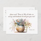 マタイ11:28イエスは私来に、聖書の聖句に言った ポストカード (正面/裏面)