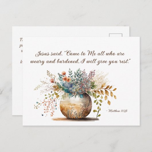 マタイ11:28イエスは私来に、聖書の聖句に言った ポストカード (正面/裏面)