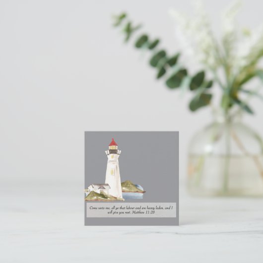 マタイ11:28灯台 スクエア名刺 (スタンド正面)