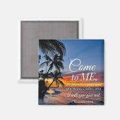 マタイ11:28聖書の詩のヤシの木の夕日 マグネット (正面/裏面)