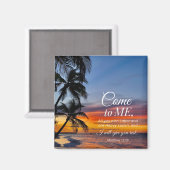 マタイ11:28聖書の詩のヤシの木の夕日 マグネット (正面/裏面)