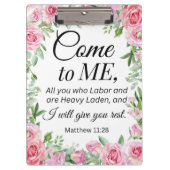マタイ11:28聖書やる気を起こさせる聖句フローラバラ クリップボード (正面)