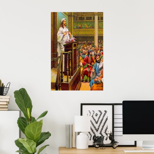 マタイ13:53-58シナゴーグ教えのイエス ポスター (ホームオフィス)