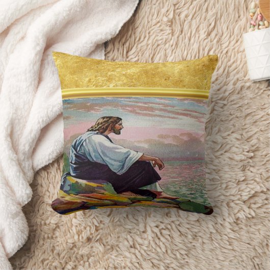 マタイ14:22-23祈海によってイエス クッション (ブランケット)