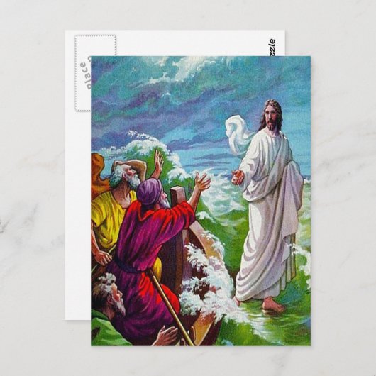 マタイ14:24-33イエスが海のはがきに歩く ポストカード (正面/裏面)