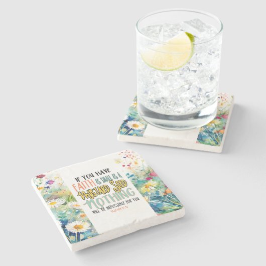 マタイ17:20マスタード種の聖書の聖句としての信仰 ストーンコースター (横)