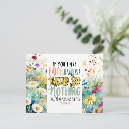 マタイ17:20マスタード種の聖書の聖句としての信仰 ポストカード (スタンド正面)