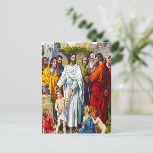 マタイ19:13-15小さな来子供たち ポストカード (スタンド正面)