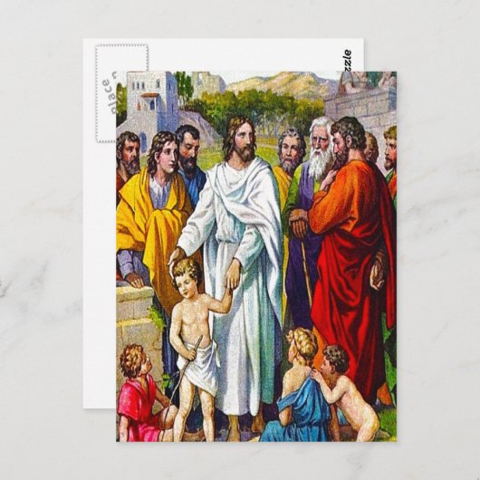 マタイ19:13-15小さな来子供たち ポストカード (正面/裏面)