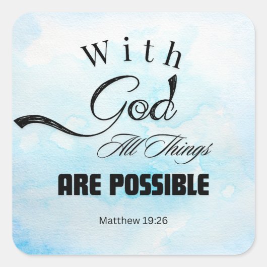 マタイ19:26タイポグラフィデザイン スクエアシール (正面)