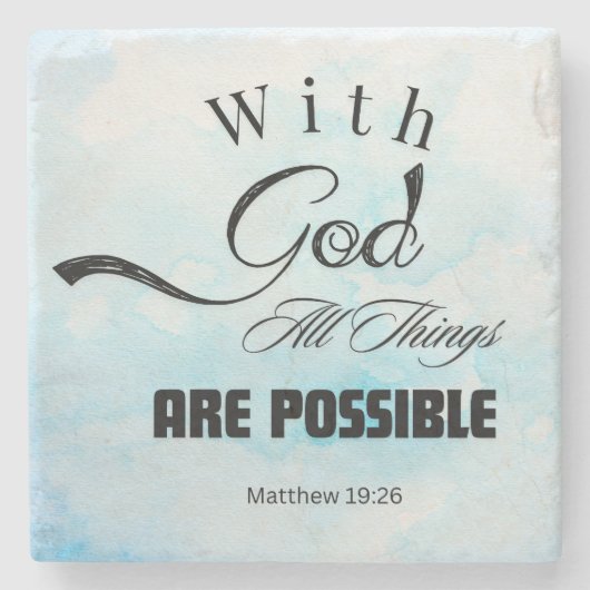 マタイ19:26タイポグラフィデザイン ストーンコースター (正面)