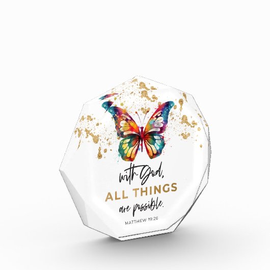 マタイ19:26万物は可能な蝶 フォトブロック (左)