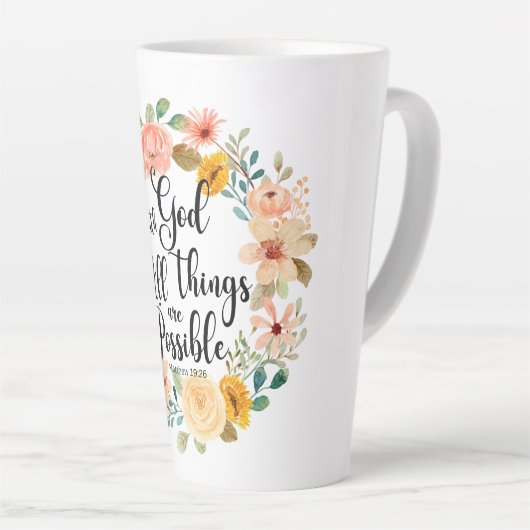 マタイ19:26神との聖なる書物、 経典フローラ カフェラテマグ (右アングル)