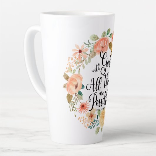 マタイ19:26神との聖なる書物、 経典フローラ カフェラテマグ (左アングル)