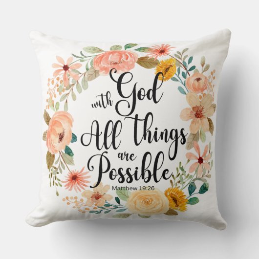 マタイ19:26神との聖なる書物、 経典フローラ クッション (正面)