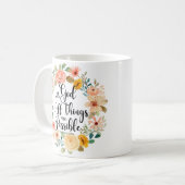 マタイ19:26神との聖なる書物、 経典フローラ コーヒーマグカップ (正面左)