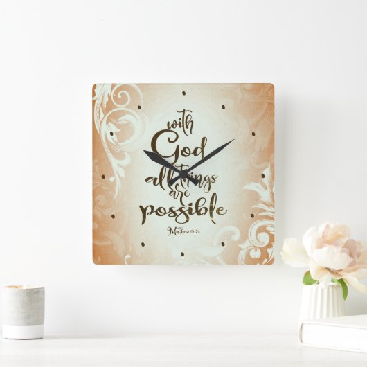 マタイ19:26神と共にすべてのことが可能である スクエア壁時計 (ホーム)