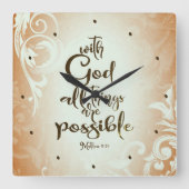 マタイ19:26神と共にすべてのことが可能である スクエア壁時計 (正面)