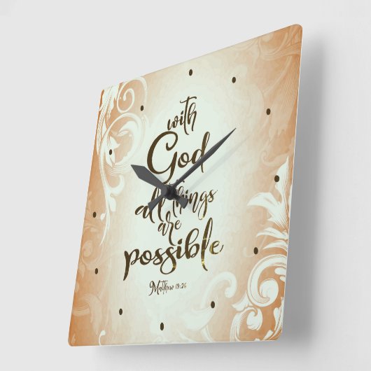 マタイ19:26神と共にすべてのことが可能である スクエア壁時計 (傾斜)