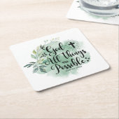 マタイ19:26神と共に可能な葉 スクエアペーパーコースター (アングル)