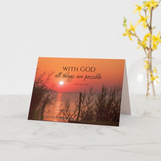マタイ19:26神と共に、すべてのことが可能である カード (黄色い花)