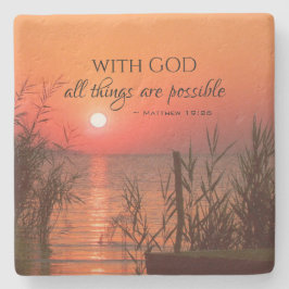 マタイ19:26神と共に、すべてのことが可能である ストーンコースター