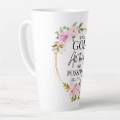 マタイ19:26神のピンクフローラで可能 カフェラテマグ (左アングル)