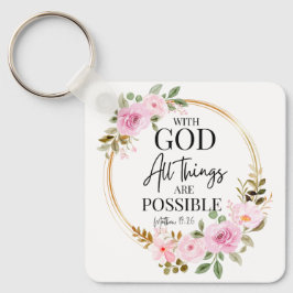 マタイ19:26神のピンクフローラで可能 キーホルダー