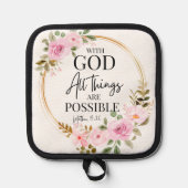 マタイ19:26神のピンクフローラで可能 鍋敷き (正面)