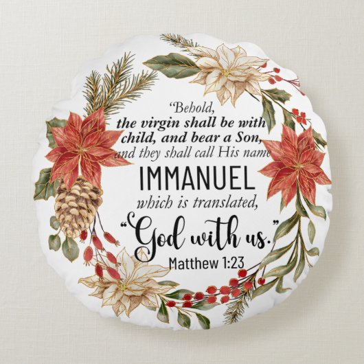 マタイ1:23インマニュエル神と私たちクリスマスフローラ ラウンドクッション (正面)