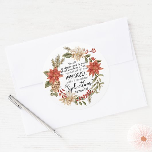マタイ1:23インマニュエル神と私たちクリスマスフローラ ラウンドシール (封筒)