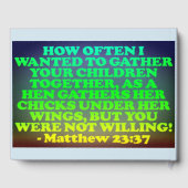 マタイ23:37の聖書の節。 ゲストブック (裏面)