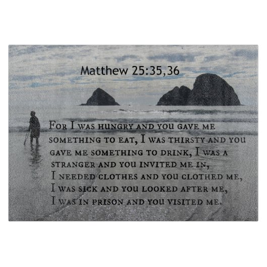 マタイ25:35,36わたしは腹が減り、あなたがたは与え私を カッティングボード (正面)