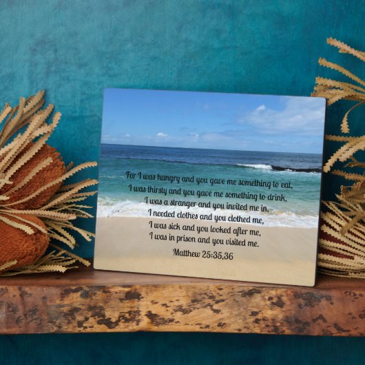 マタイ25:35,36わたしは腹が減り、あなたがたは与え私を フォトプラーク (側面)
