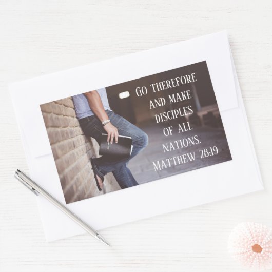マタイ28:19行って、すべての国々の弟子を作りなさい 長方形シール (封筒)