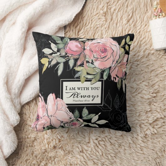 マタイ28:20わたしは常にピンクのフローラ クッション (ブランケット)