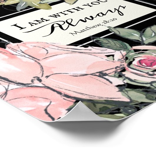 マタイ28:20わたしは常にピンクのフローラ ポスター (角)