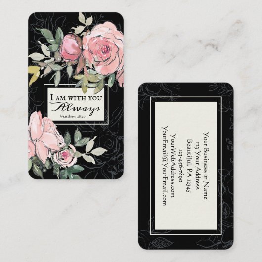 マタイ28:20わたしは常にピンクのフローラ 名刺 (正面/裏面)