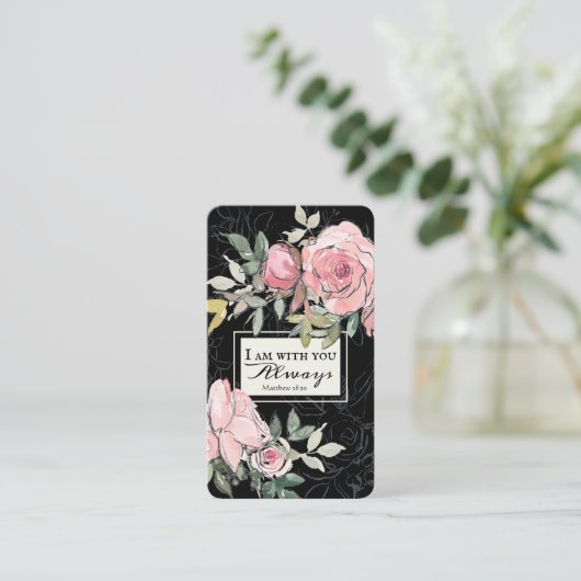 マタイ28:20わたしは常にピンクのフローラ 名刺 (スタンド正面)