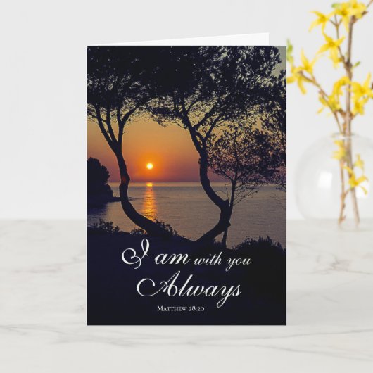 マタイ28:20わたしは常に黄金の日没と共にいる カード (黄色い花)
